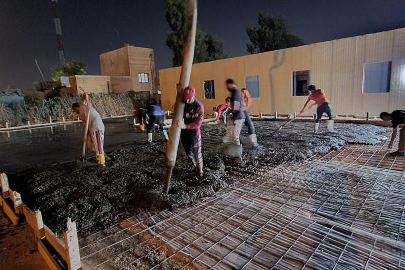 الانتهاء من صبّ أرضيّة وأُسُس الجزء الثالث من مشروع بناية الحياة في بغداد وتواصل الأعمال بباقي الأجزاء