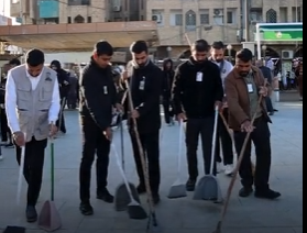 العتبة العباسية المقدسة تطلق حملة تنظيف واسعة للشوارع المحيطة بالحرم الشريف ومقام الإمام المهدي (عجل الله فرجه)